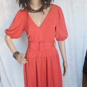 ASOS: Stunning Rust Red Puff Sleeve Dress with Belt